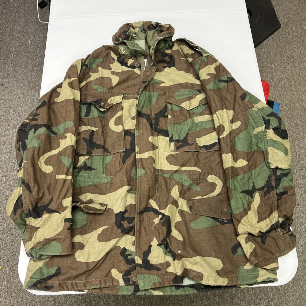 US Military Field Coat Mens Large Regular Camo M-65 Woodland Cold Weather Jacket